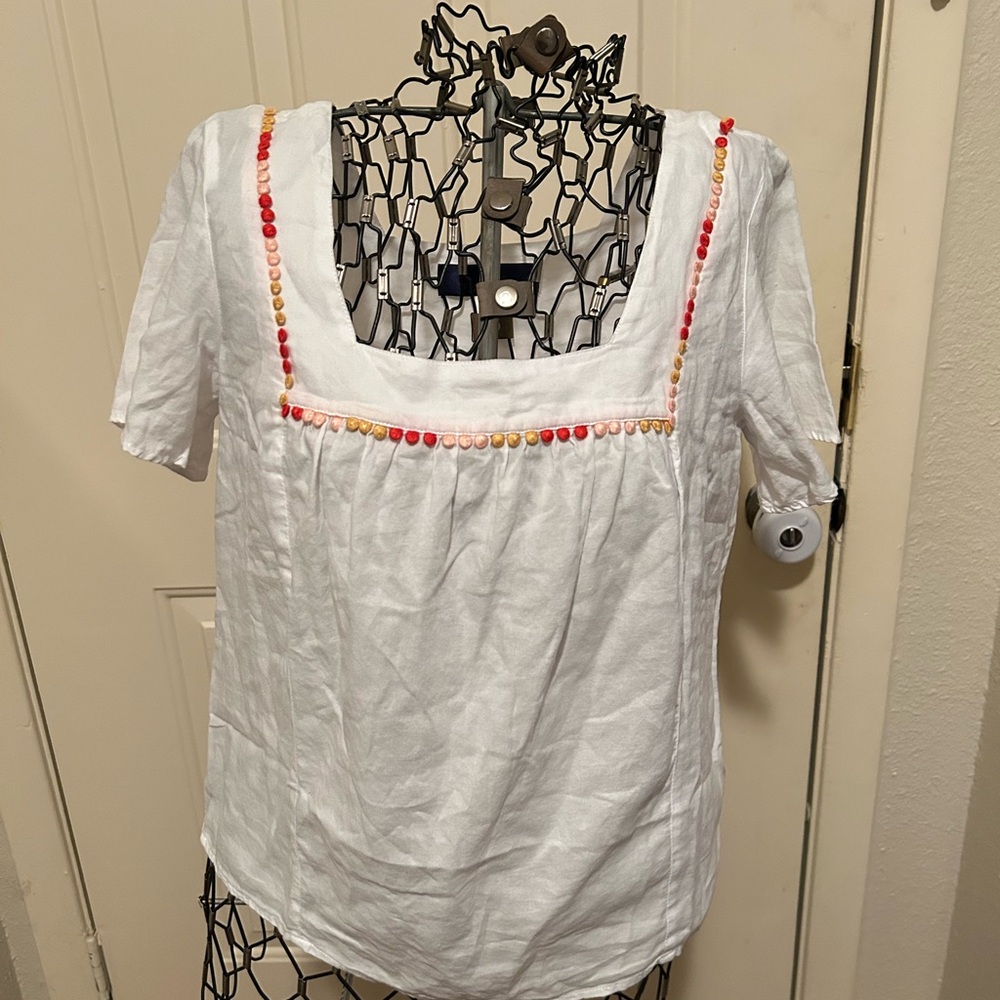 Blue Rain Pom Boho Top